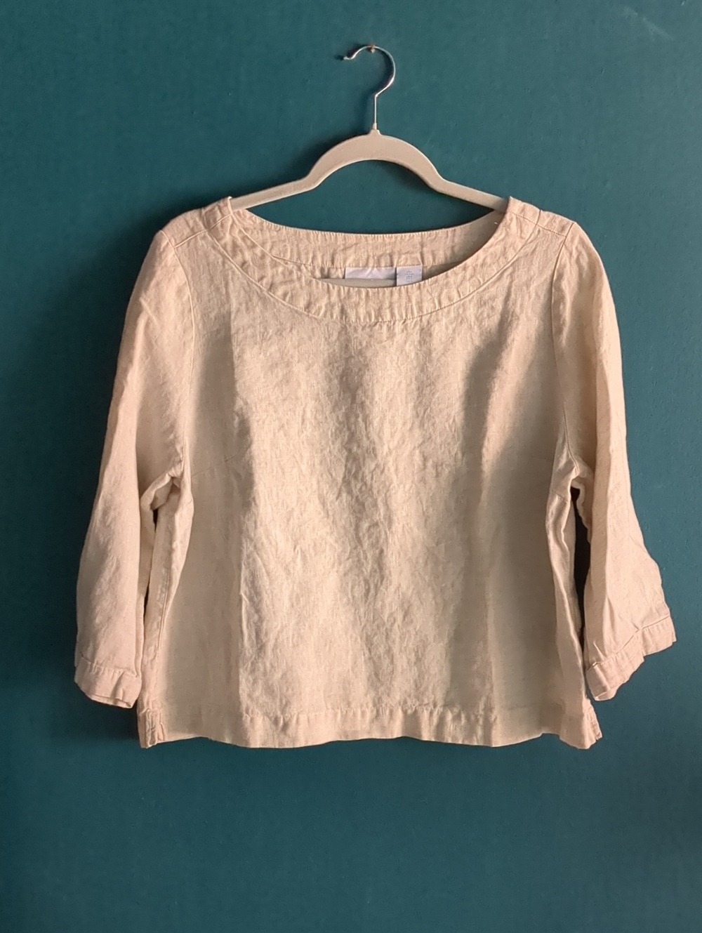 100% Linen Natural Cream Boatneck Top 3/4 Sleeves